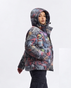 Blouson matelassé unisexe imprimé à capuche, coupe-vent, épais, en polyester, pour l'hiver, style streetwear, avec fermeture éclair, sublimation, doudoune matelassée - Product Image 4