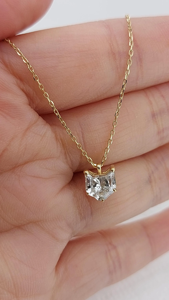 Pendentif en diamant taille princesse, or massif 18 carats, serti griffe, collier classique pour femme, forme géométrique, bijoux de fiançailles - Product Image 6