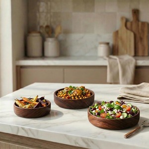 จานไม้วอลนัท ชามไม้ จานอาหารค่ำ ชามไม้สำหรับโต๊ะอาหาร - Product Image 4