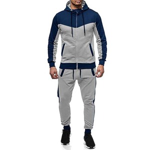 Survêtement gris bleu pour homme, coupe décontractée, entièrement zippé, à capuche, en polyester et coton, pour l'automne, avec poches latérales - Product Image 1