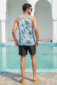Camiseta sin mangas de punto con estampado de piña azul claro para hombre, cuello redondo, informal, transpirable, para verano y entrenamiento - Product Image 6