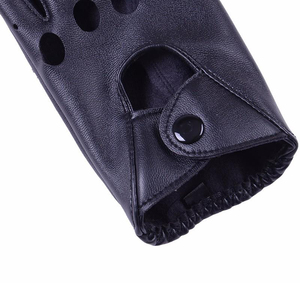 Classic Retro <b>Fingerless</b> Black Leather <b>Gloves</b> – Soft Sheepskin Perforated Design – Breathable Half-Finger Style for Cycling, - Product Image 5
