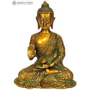 Figura de bendición de escultura de Buda de latón de 7 pulgadas hecha a mano para regalar hecha en India - Product Image 2
