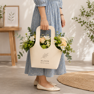 ถุงดอกไม้ Bloom With Love แบบกระดาษไอวอรี่ ฐานสี่เหลี่ยม หูหิ้วไดคัท ปั๊มร้อน ลายคลาสสิก สำหรับบรรจุภัณฑ์ของขวัญและงานฝีมือ - Product Image 6