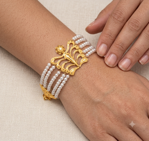 22k <b>Solid</b> <b>Gold</b> Pearl Bracelet for Women Elegant Handmade Multilayer Real <b>Gold</b> Cuff Bridals Fine Jewelry Wedding Gift <b>Bangle</b> - Product Image 1