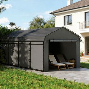 Tettoia in Metallo Grigio Scuro per Auto, Protezione da Sole e Pioggia per Garage e Parcheggi - Product Image 1
