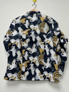 Handmade <b>Lightweight</b> Bird/Crane Print Cotton Quilted <b>Jacket</b> | Black <b>Womens</b> Short Coat | Boho Casual Autumn Outerwear | - Product Image 6