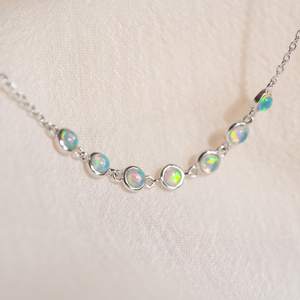 Collier en opale, boucles d'oreilles pendantes en opale, ensemble de bijoux en argent sterling, cadeaux d'anniversaire pour elle - Product Image 4