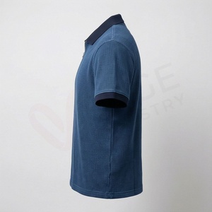 Men's Navy <b>Blue</b> Short Sleeve <b>Polo</b> <b>Shirt</b> Knitted Zipper Casual Solid Design Regular Fit - Product Image 3