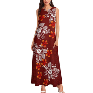 Vestido Maxi Rosa de Último Diseño, Estampado Tribal Polinesio Samoano, Vestido sin Mangas para Mujer, Vestidos Casuales Isleños - Product Image 1