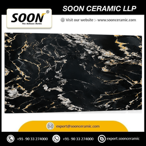 Marbre poli BELVEDERE GOLD écologique, noir, blanc, veines vertes, grande dalle, design 3D, décoration murale moderne pour salon - Product Image 6