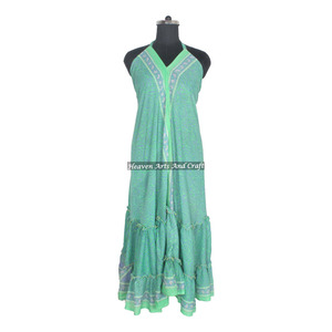 Nuevo Vestido Bohemio de Seda Sari Reciclada para Mujer, Económico, Última Moda, Vestidos Largos Casuales de Playa, Vestido de Noche Elegante sin Mangas para Damas - Product Image 1