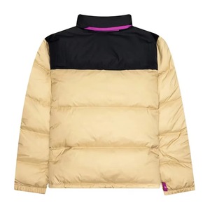 <b>Men's</b> Beige And Black Color Blocking Puffer Jacket Stand Collar Zipper Closure Windproof Polyester Wadding Winter Casual Fit <b>men</b> - Product Image 2