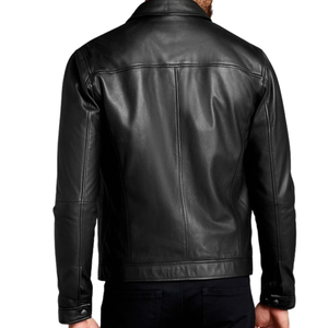 Veste d'hiver imperméable en cuir véritable de qualité supérieure pour hommes |   Col montant noir, fermeture éclair, doublure en polyester, 220g, décontracté - Product Image 2