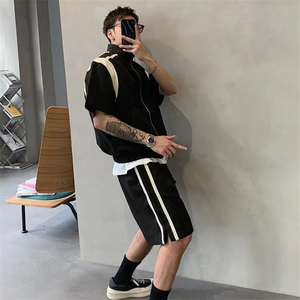 Conjunto deportivo de verano para hombre, ligero, con cremallera, chaleco de manga corta y pantalones cortos, conjunto de dos piezas, ropa de calle informal. - Product Image 4