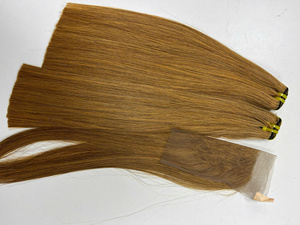 Prix de gros 100% brut vierge vietnamien dentelle humaine trame os droit couleur caramel clair Super Double Drawn Extensions de cheveux - Product Image 4