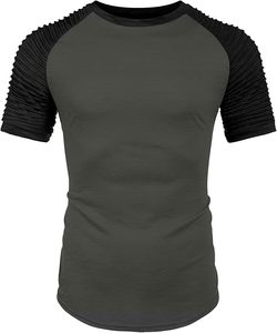 Men's Muscle <b>T</b>-<b>Shirt</b> Pleated <b>Raglan</b> <b>Sleeve</b> Bodybuilding Gym Tee Short <b>Sleeve</b> Fashion Workout <b>Shirts</b> Hipster <b>Shirt</b> - Product Image 2
