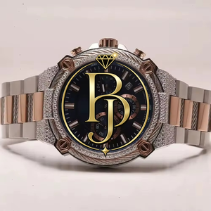 Montre-bracelet analogique en acier inoxydable Briva Luxury Eco-Friendly Quartz avec accents or rose foncé, chronographe, sous-cadrans et lunette scintillante - Product Image 6