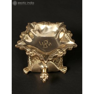 Diya ทองเหลืองทำด้วยมือ3นิ้วกับห้า wicks Vastu เต่าการออกแบบแบบดั้งเดิมอินเดียของตกแต่งบ้านที่ทำในอินเดีย - Product Image 5