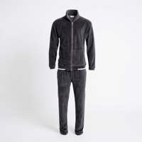 Veste de survêtement en velours noir pour homme, manches longues, col montant, fermeture éclair, couleur unie, poids moyen, polyester, pour l'automne