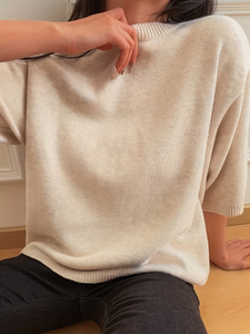 Pull ample pour femme couleur abricot à manches trois-quarts, tricot côtelé personnalisé, style vintage, 100 % coton, logo frontal - Product Image 5