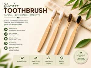 Brosse à dents en bambou, poils doux naturels - Product Image 4