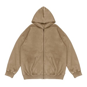 Men's Oversized Hooded Zip-Up Sweatshirt Solid Color Casual French Terry Cotton Long Sleeve Autumn Wear Pocket Design - Product Image 1