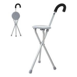 Bastón con Asiento Plegable, Mango de Aluminio Plateado, Soporte de Agarre, Asiento de Cuero Duradero de Acero Inoxidable, Bastón Plegable - Product Image 1