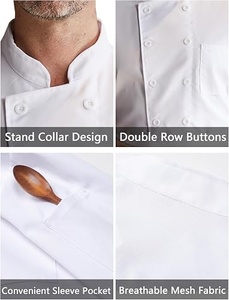 Unisex <b>Short</b> <b>Sleeve</b> Chef <b>Jacket</b> Polyester/Cotton Blend Woven Fabric Button Closure Restaurant & Bar Uniform - Product Image 6