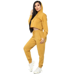 Conjunto Deportivo de 2 Piezas para Mujer, Color Amarillo Mostaza, con Capucha, de Poliéster/Nailon, Forro Polar, Manga Larga, Color Sólido, Estilo Casual - Product Image 3