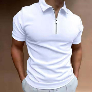 Camisa de Manga Corta para Hombre, Color Verde Oscuro, con Cierre, Cuello Camisero, Tejido de Punto, Color Sólido, Transpirable, 100% Algodón, para Invierno - Product Image 4