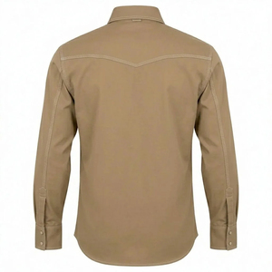 Chemises de travail pour hommes en coton léger et respirant de haute qualité 2025, style occidental, avec surpiqûres contrastées et impression sérigraphiée - Product Image 4