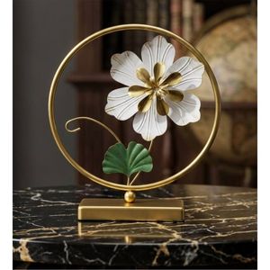 Sculpture florale moderne en métal doré, décoration de table, ornement de fleur blanche en fer forgé de luxe, pour salon, bureau, vente en gros, décoration intérieure - Product Image 1