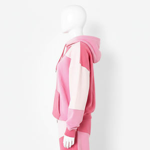 Womens Color Block Pink Patchwork Fleece Pullover Hoodie <b>Long</b> Sleeve Kangaroo Pocket <b>Sweatshirt</b> Custom Logo OEM ODM Wholesale - Product Image 5