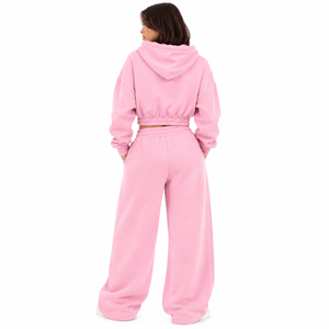 Ensemble Athleisure de Luxe Élégant et Oversize : Veste Zippée Courte et Pantalon de Survêtement Ample en Coton Premium Personnalisé – Tenue Décontractée et Sportive - Product Image 3