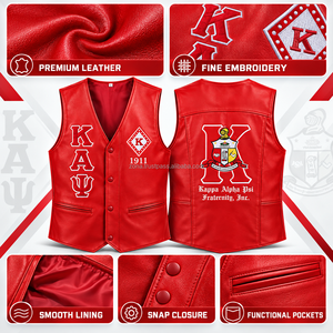 Gilet personnalisé rouge en cuir PU pour homme, col en V, style motard, broderie avant et arrière, lettres grecques, pour fraternité et sororité, vente en gros OEM - Product Image 5