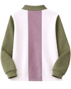 Sudadera Polo Personalizada para Hombre, Verde Oliva, Rosa y Blanca, con Cierre de Cremallera de un Cuarto, Paneles Acanalados, Estilo Casual, de Forro Polar, Manga Larga, Ropa Urbana - Product Image 2