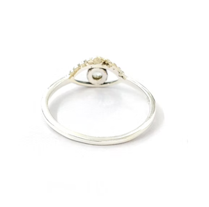 Vintage 925 Silver Eye <b>Ring</b> With Round <b>Crystal</b> Gemstone Bezel Setting Unisex Everyday Wear - Product Image 4
