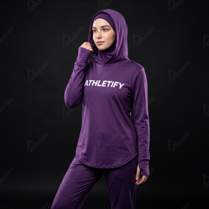 เสื้อฮู้ดสำหรับผู้หญิงแบบมีรูสำหรับนิ้วโป้ง ผ้าคลุมศีรษะแบบสวมใส่สบาย แห้งเร็ว เหมาะสำหรับวิ่ง  สามารถปรับแต่งแบรนด์ได้ - Product Image 1