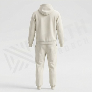 Survêtement unisexe à capuche en coton couleur unie, coupe longue, décontracté, avec cordon de serrage et poches latérales - Product Image 2