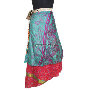 Pareo Floral Sexy Vintage de Seda Reversible de Doble Capa, Sari Mágico de Seda Reversible de 2 Capas, Falda Larga Envolvente, Sari Indio de Seda - Product Image 3