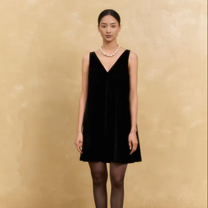 Fancy Party Summer Casual <b>Loose</b> Waist Minimalist Breathable Velvet Cotton Lining Daily V Neck Office Dressy <b>Dresses</b> - Product Image 1