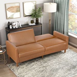 Sofá Cama Moderno de 1 Plaza en Piel Sintética Color Camel, Elegante y Confortable con Estructura de Madera Contrachapada Resistente para el Hogar - Product Image 2