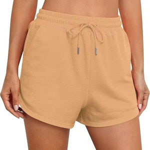 Shorts taille haute pour femmes avec cordon de serrage, couleur unie, en coton tricoté, décontractés, coupe régulière, avec poches, style vintage, respirants, noir, beige - Product Image 4