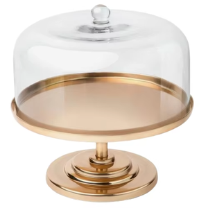 Round <b>Glass</b> <b>Cake</b> <b>Stand</b> <b>With</b> Gold Pedestal Base And <b>Dome</b> Cover For Displaying <b>Cakes</b> And Desserts - Product Image 2