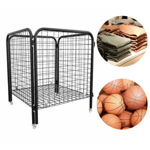 Cesta de almacenamiento plegable de malla metálica resistente, color negro, para pantalones, ropa, etc., con ruedas, para exhibición en supermercados y tiendas minoristas. - Product Image 1