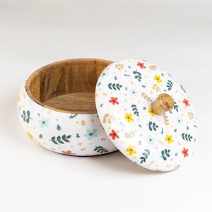 Casserole en bois à motif floral avec couvercle en céramique, boîte de rangement ronde écologique, lavage à la main uniquement - Product Image 1