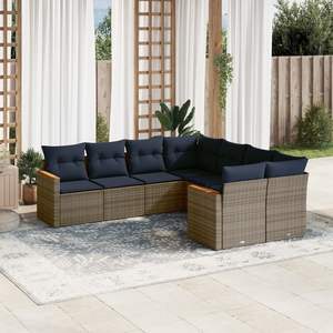 Set di divani da giardino in polyrattan grigio da 8 pezzi con cuscini, set di mobili da giardino - Product Image 1