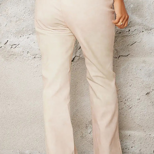 <b>Women's</b> Vintage Elegant <b>Beige</b> High Waist Wide Leg Pants Solid Color Crepe Fabric Spring <b>Women's</b> Faux Leader Pants Wholesale Pant - Product Image 2