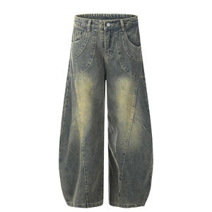 New Style Men's Vintage Solid Color <b>Jeans</b> Spring Casual Style Cotton Distressed Mid-Waist Men Wide-Leg Denim Pants - Product Image 1